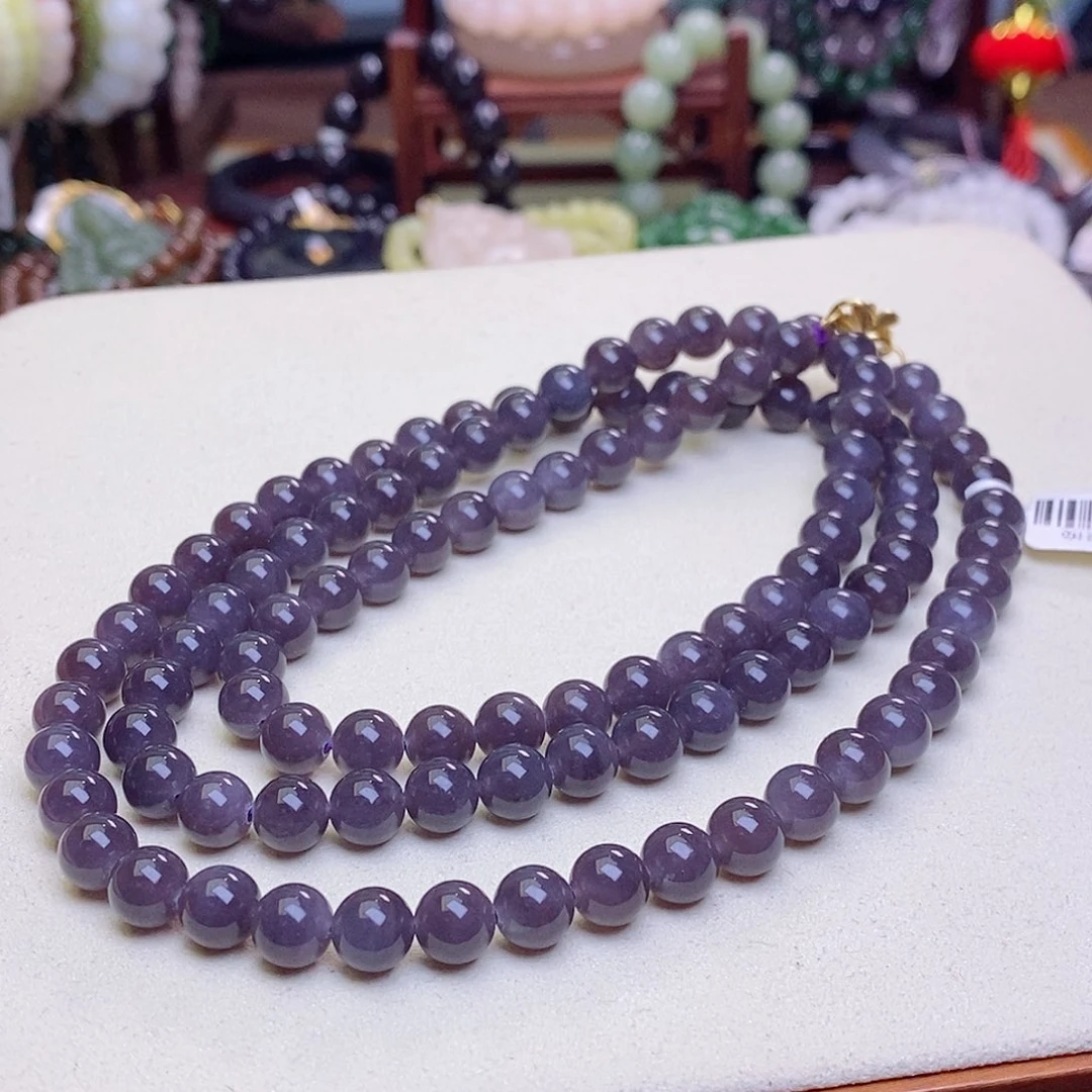 和田玉未镶嵌颈饰浓烟紫银镶108项链8MM