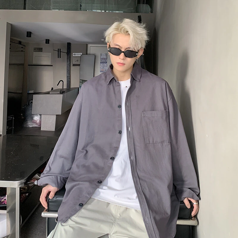 CS8801春秋潮牌日系简约情侣百搭休闲工装长袖衬衫男生