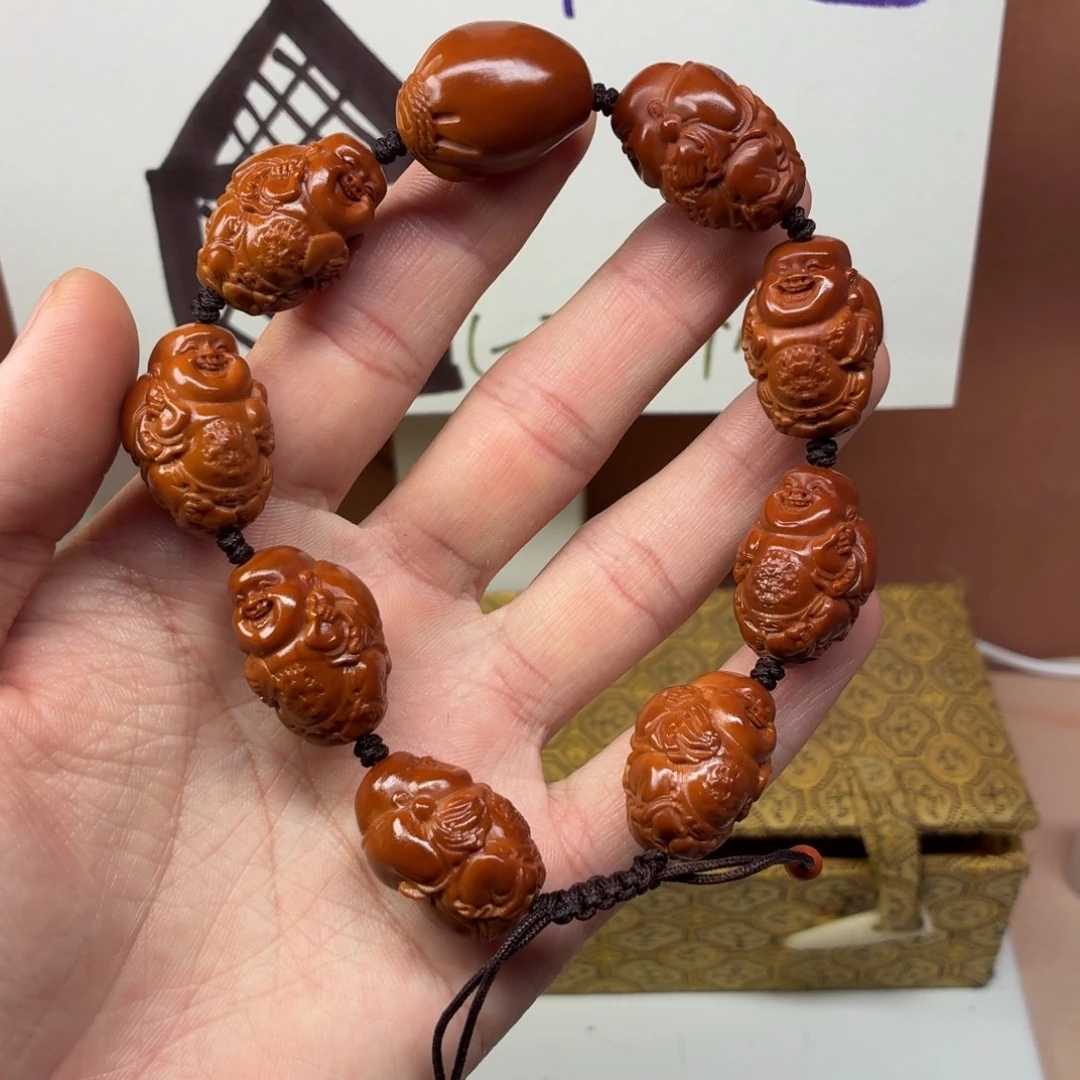 橄榄核吊坠红八宝弥勒