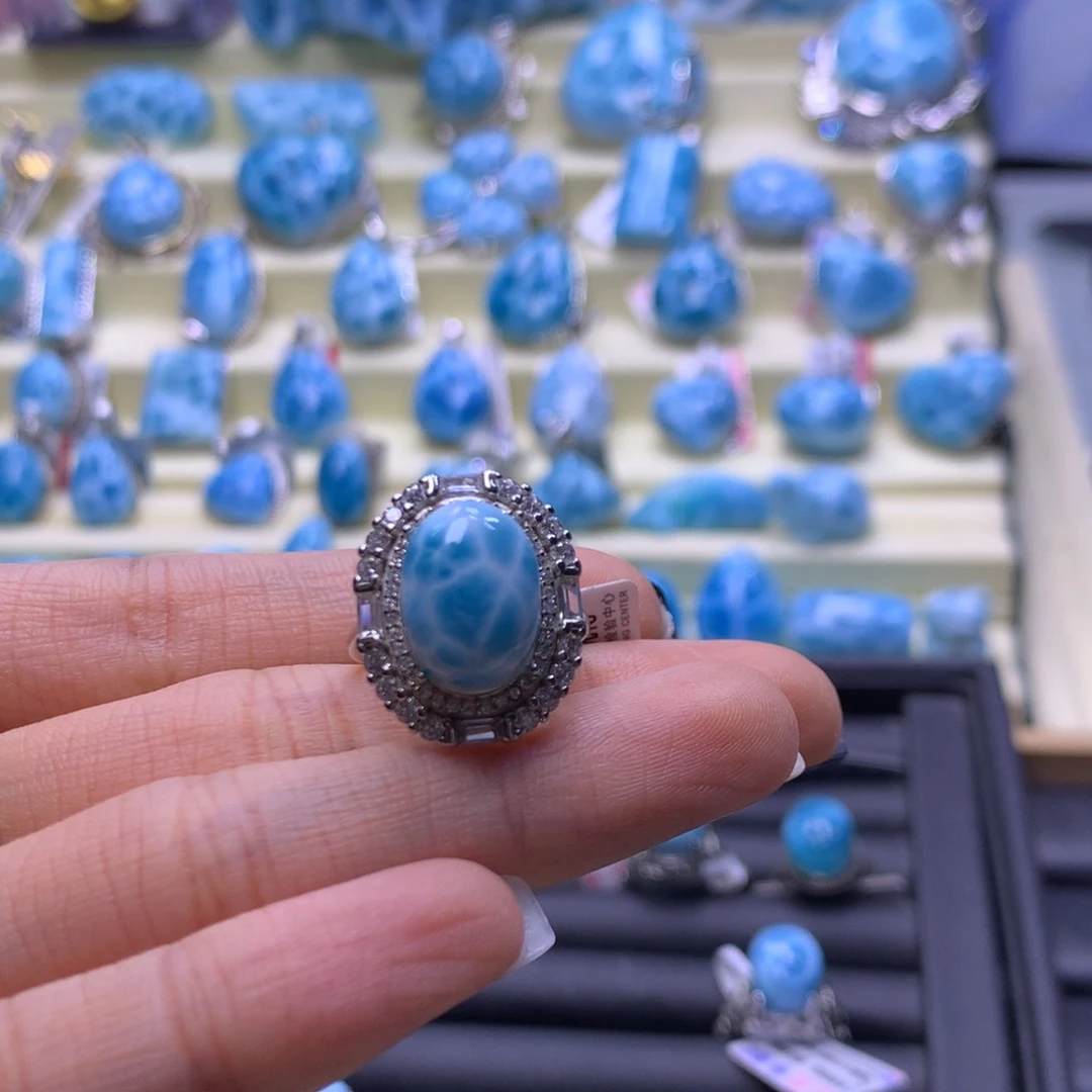 针钠钙石（海纹石）未镶嵌戒指蛋面戒指色差略异