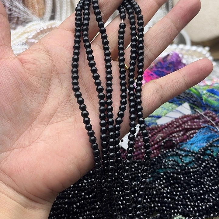 玛瑙/玉髓未镶嵌珠宝半成品2条4mm左右黑玛瑙