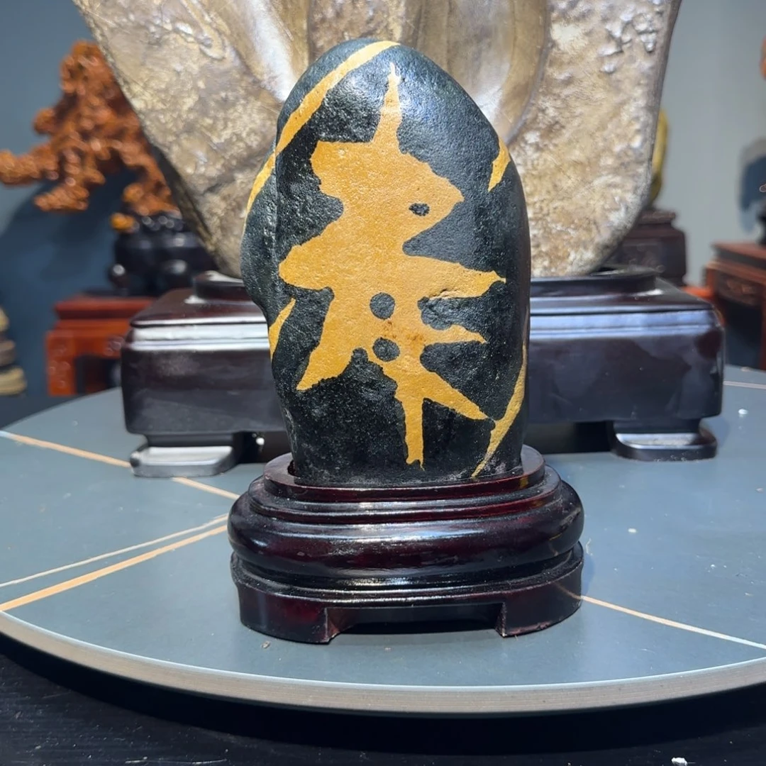石材金纹石寿字摆件