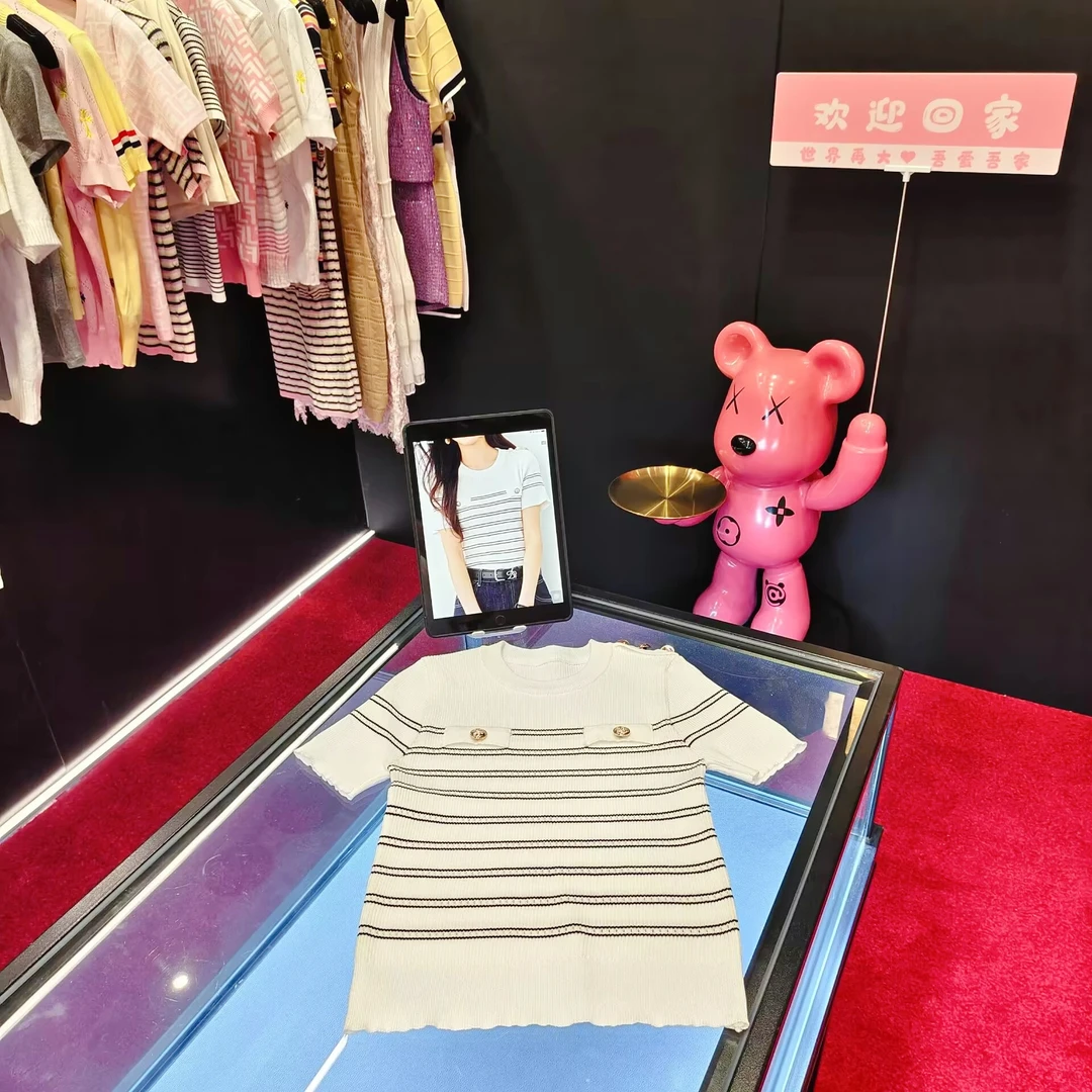 4809 圆领条纹时尚毛针织衫夏季新款短袖