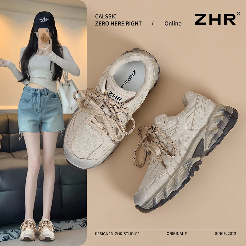 ZHR/则则厚底老爹鞋女复古轻便运动鞋2025春新款增高百搭德训鞋