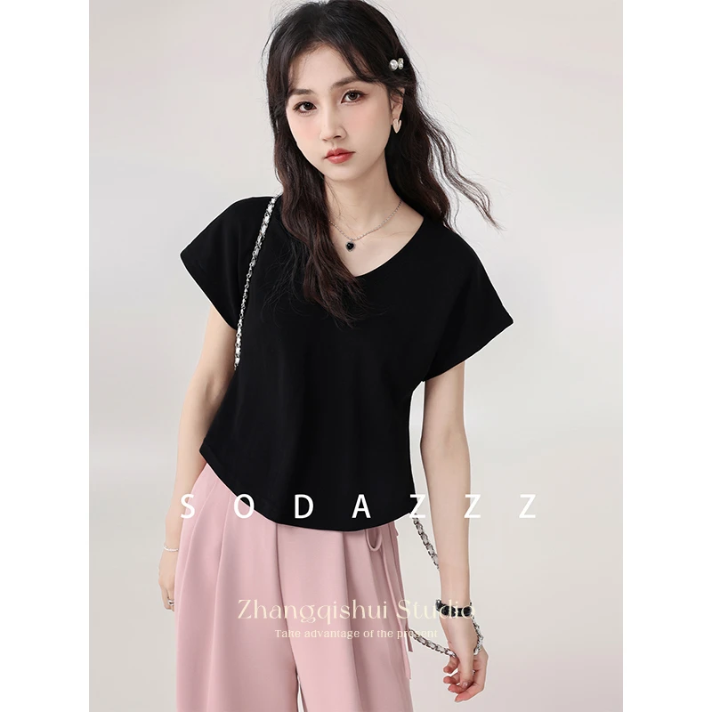 张汽水2025夏新款《百搭教科书》黑色圆领短袖t恤小众百搭上衣女