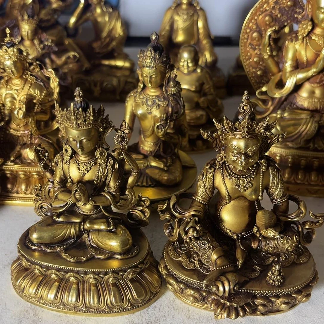 C*四臂观音黄财神黄铜摆件