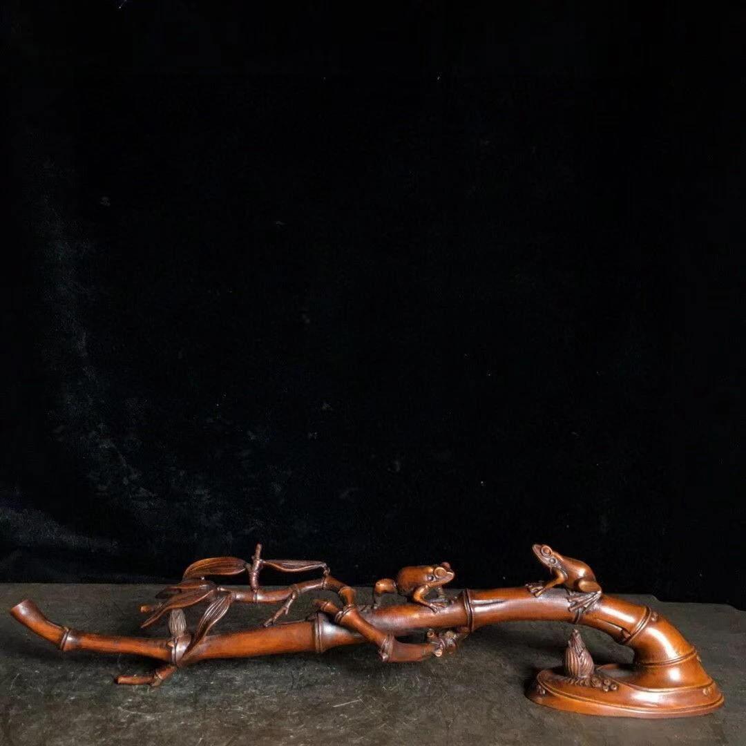 小叶黄杨木镂空雕刻笔架客厅摆件礼品 长度29公分 高度4.5公分