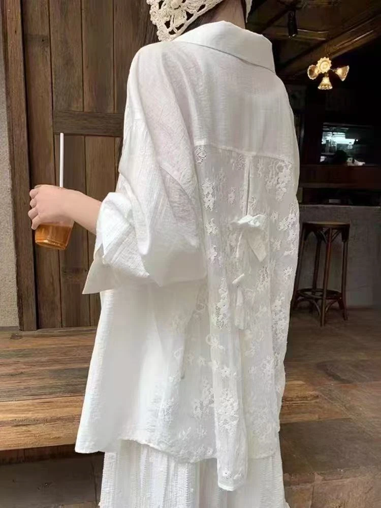 {050-095}25年夏季女装防晒衬衣衬衫亲肤透气百搭简约甜美风蕾丝