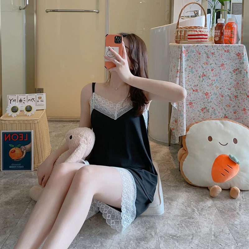 吊带睡衣女夏季冰丝螺纹蕾丝吊带短裤两件套装韩版性感甜美家居服