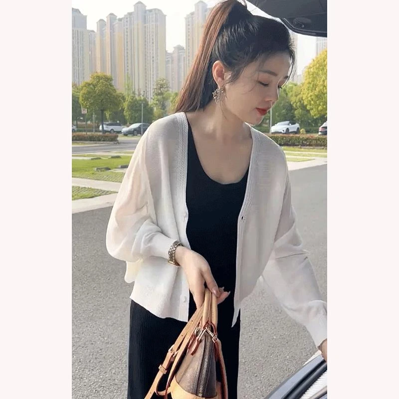 韩版新款防晒冰丝针织薄款透气开衫外套女2025夏长袖短款披肩上衣