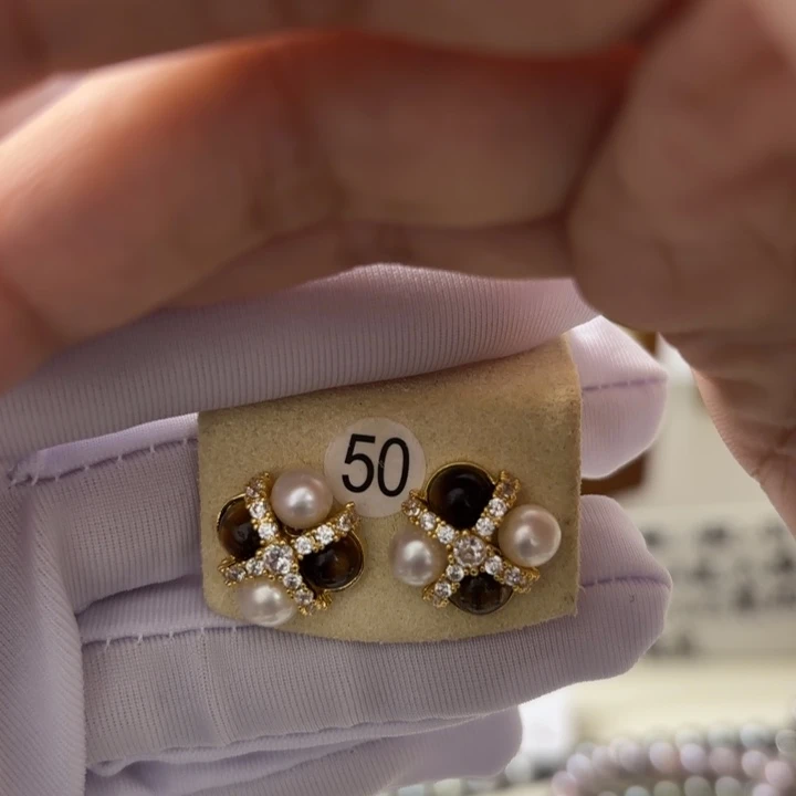 耳饰银S925镶嵌海水珍珠