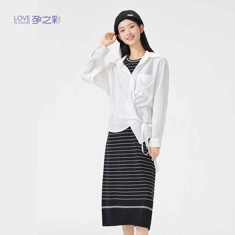 孕之彩初秋针织长裙+衬衫 两件套WT151407