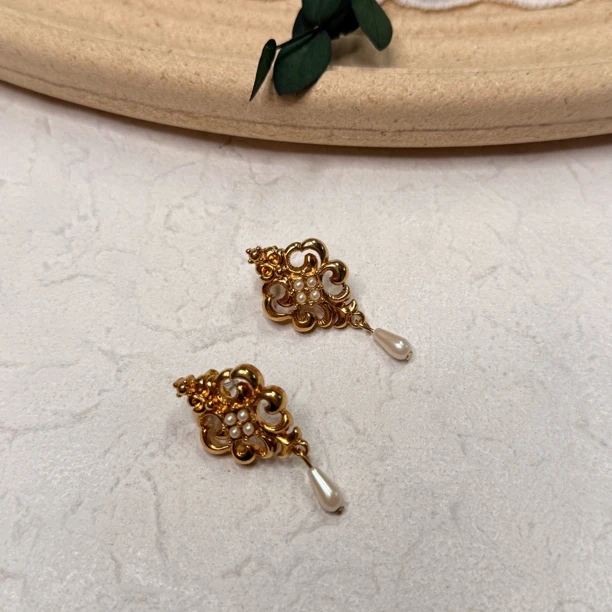 铜合金仿珍珠耳饰 【六六中古】孤品复古耳钉th6615