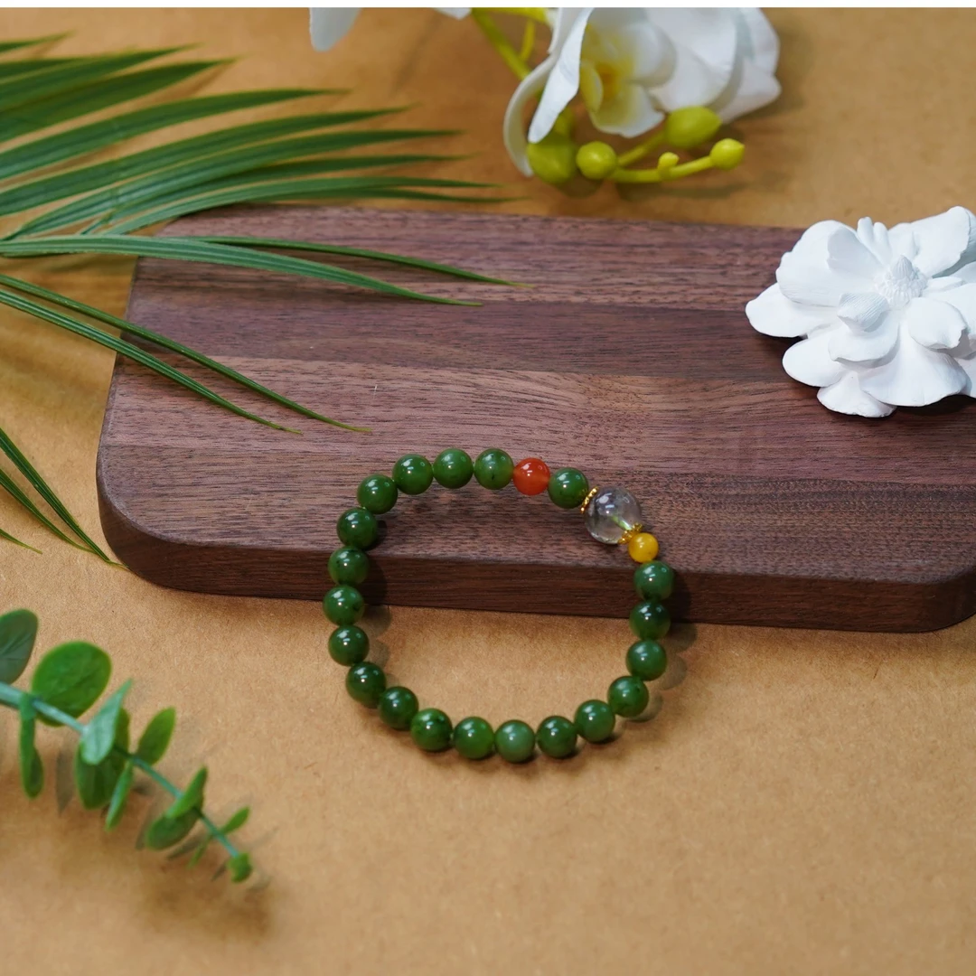 天然和田碧玉手串8mm   多样性发一 HTBYSC265