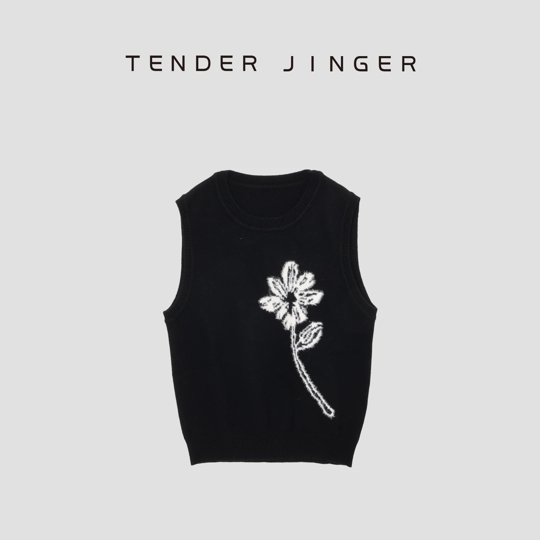 Tender Jinger女士休闲圆领一枝花羊毛马甲T43PN77809