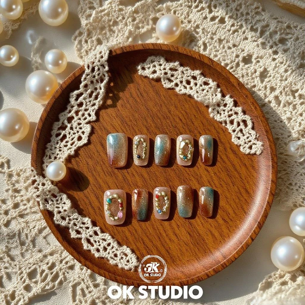 OKNail【星河钻冕】秋冬新款短款纯手工穿戴甲拆卸穿戴甲