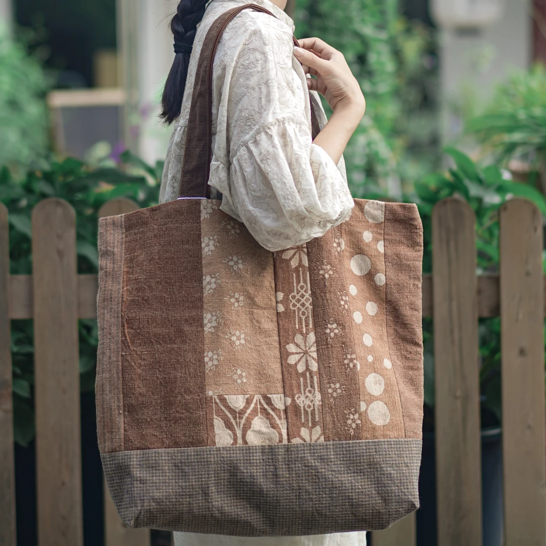 『靑一草木』&『清山印记』植物染手工拼布刺绣文艺斜跨包一物一拍