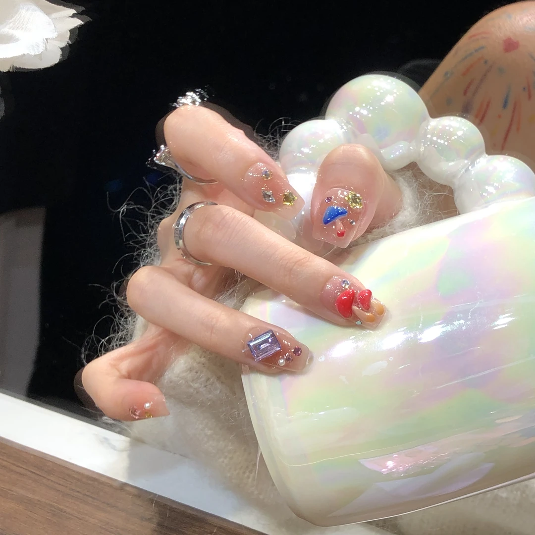 喵公子【梦幻蘑菇】【施家华子钻】纯手工穿戴甲可拆卸美甲光疗甲