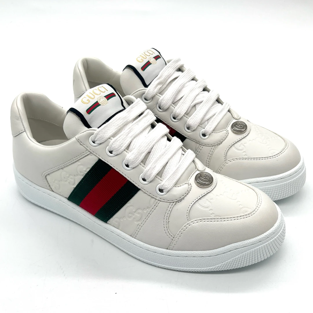 未使用 GUCCI/古驰 女款 白色全皮面 满印老花 时尚脏脏鞋 37.5码