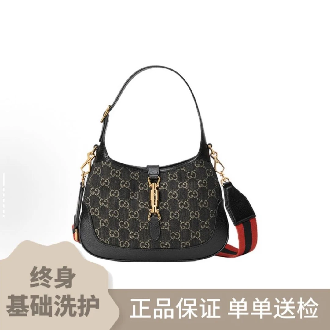 99新 GUCCI/古驰 大吉中古/黑丹宁小号Jackie1961手提斜挎包