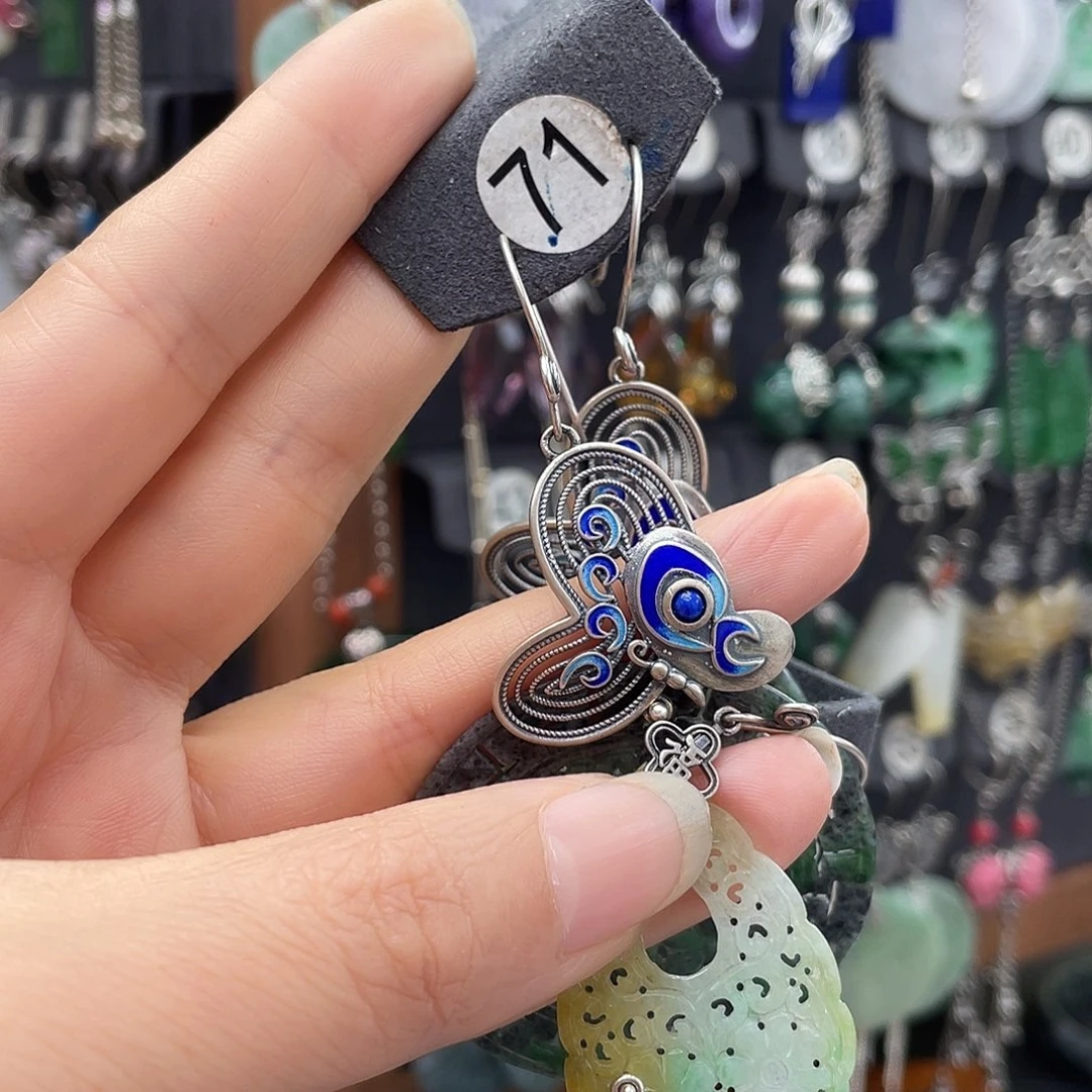 翡翠银S925镶嵌耳饰喵***！195ghhgh