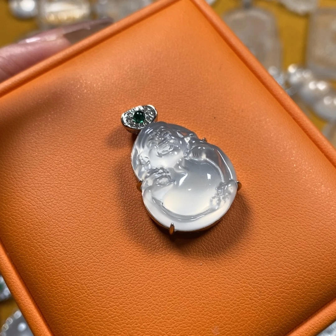 颈饰银S925镶嵌石英质玉黑钢财神