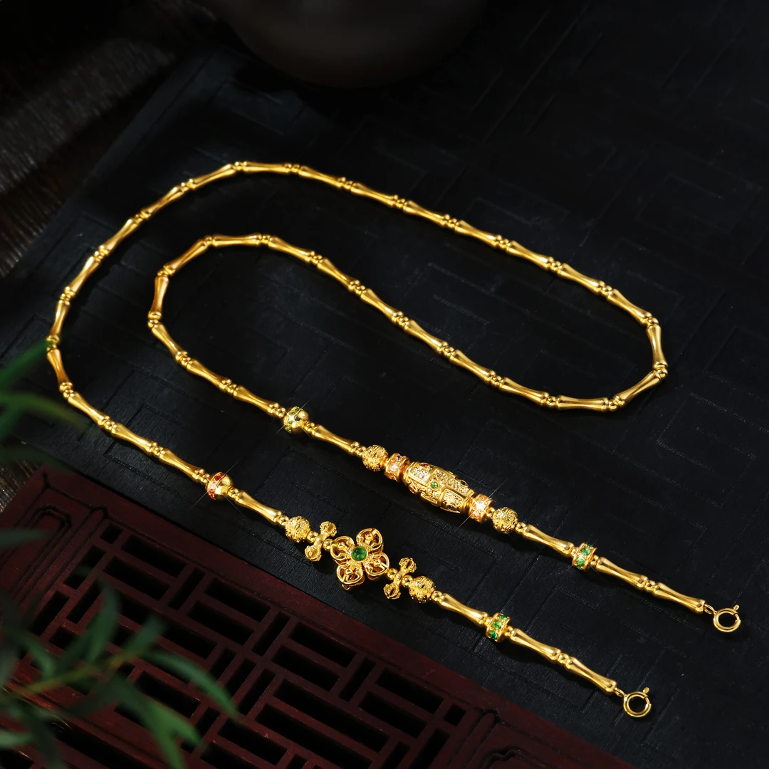 【金豆】九顺||18K金豪镶爆闪杵杵九眼桶珠节节骨头万能金项链C