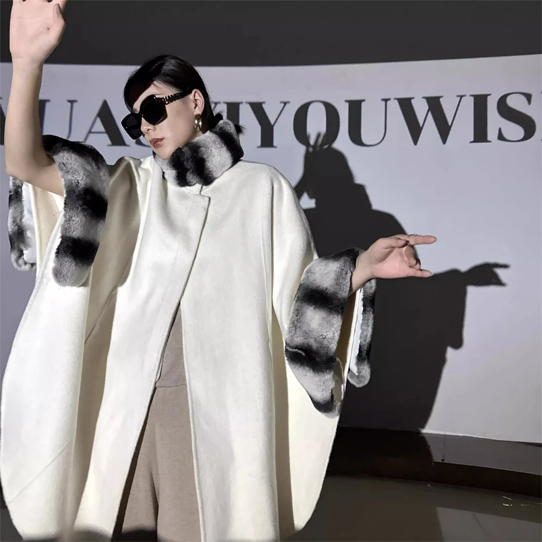 YUASYIYOUWISH[X Y] |“COCO女士”经典LP驼绒绵羊毛兔绒斗篷大衣