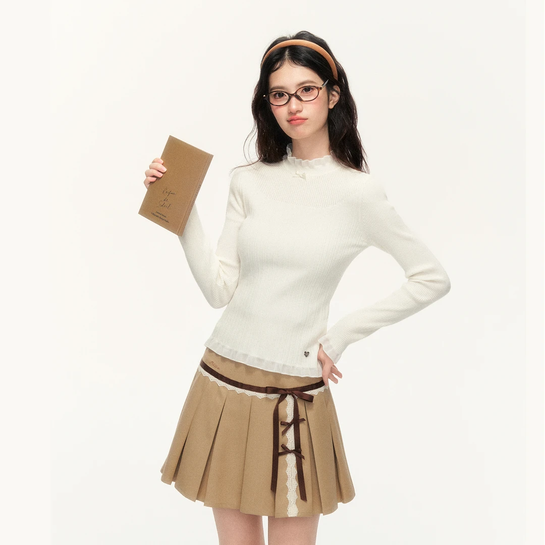 NTOT显瘦白色半高领木耳边花边拼接毛衣打底内搭上衣女NOTMY24325