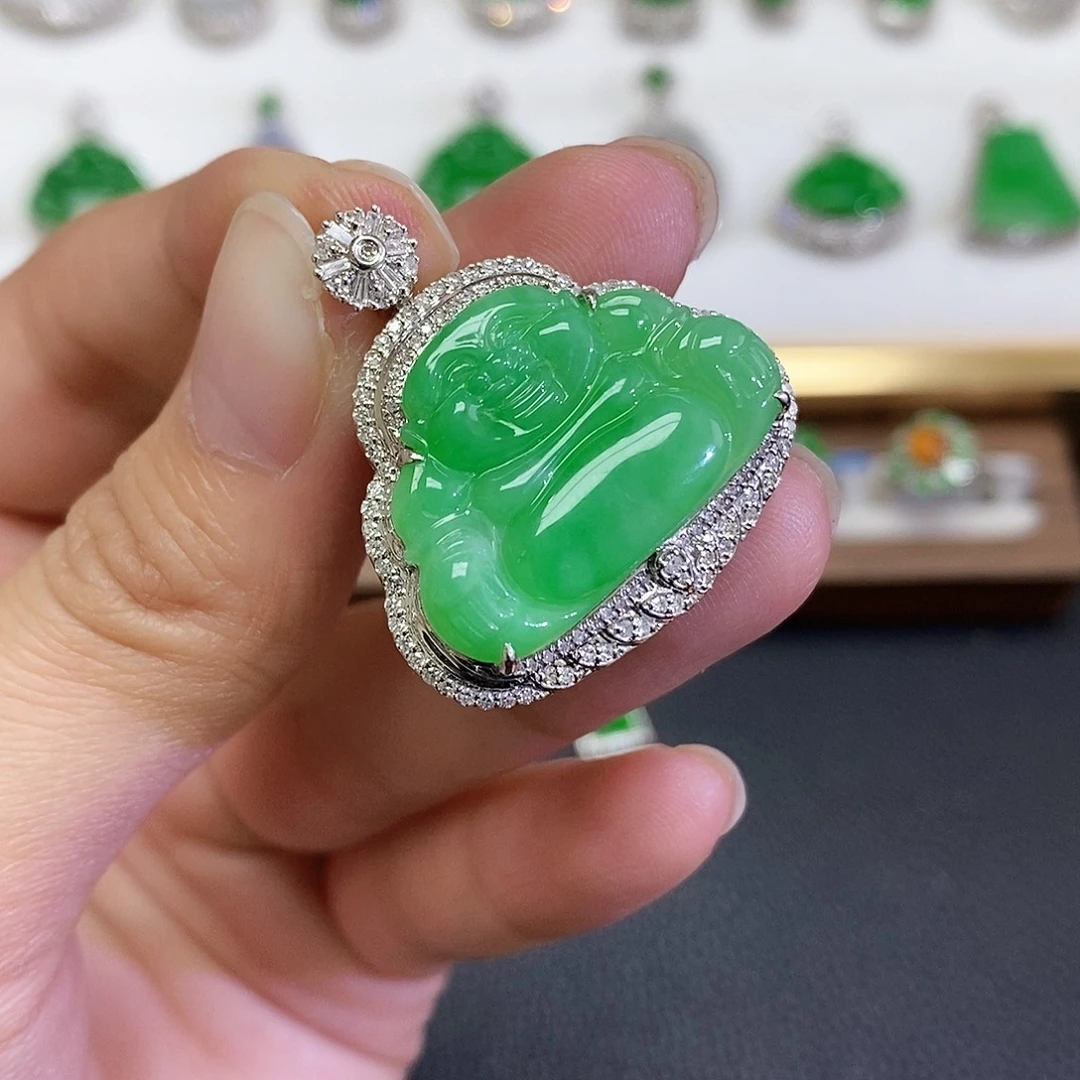 翡翠18K金镶嵌吊坠(不含链)