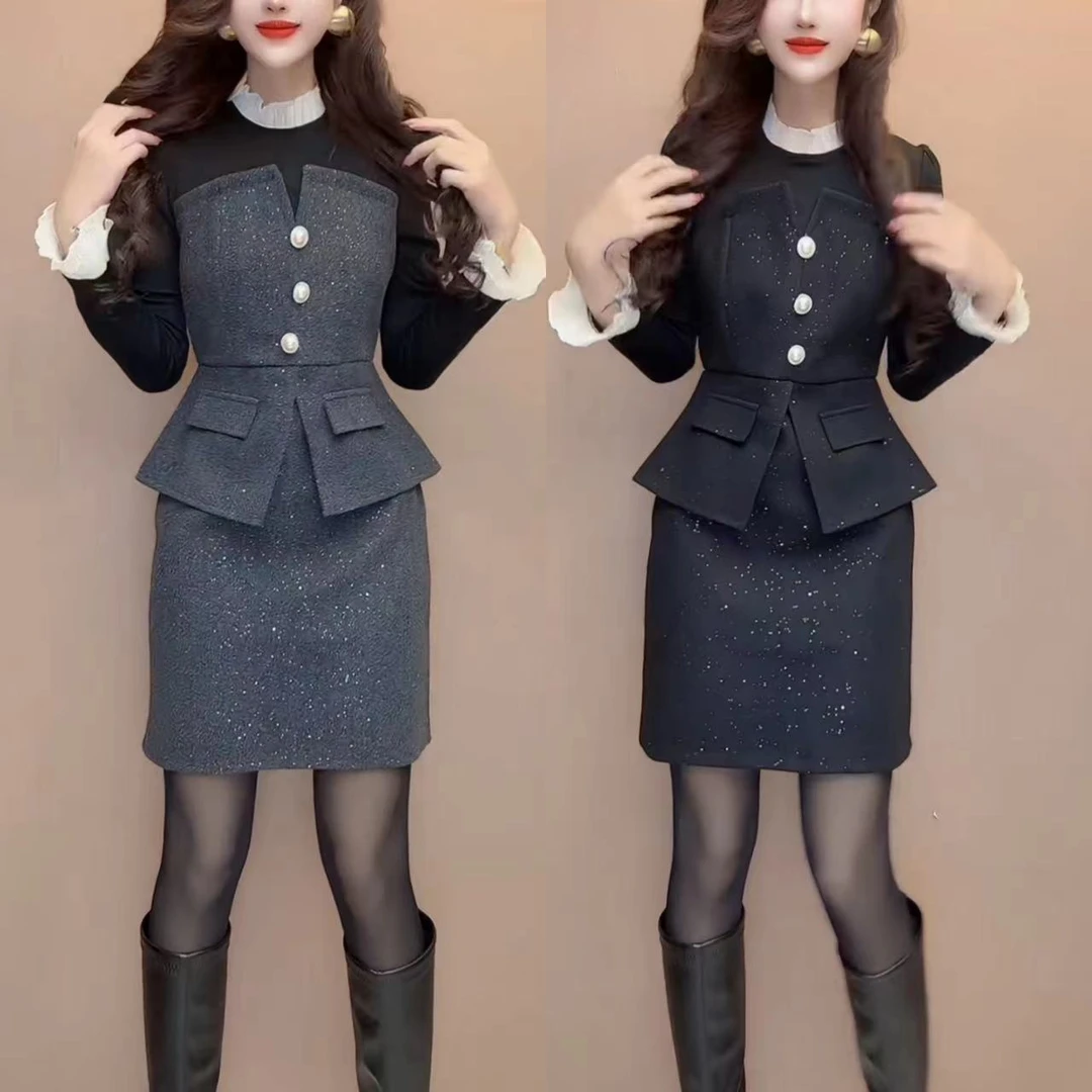 气质名媛小法式小香风减龄时尚气质时尚假两件连衣裙