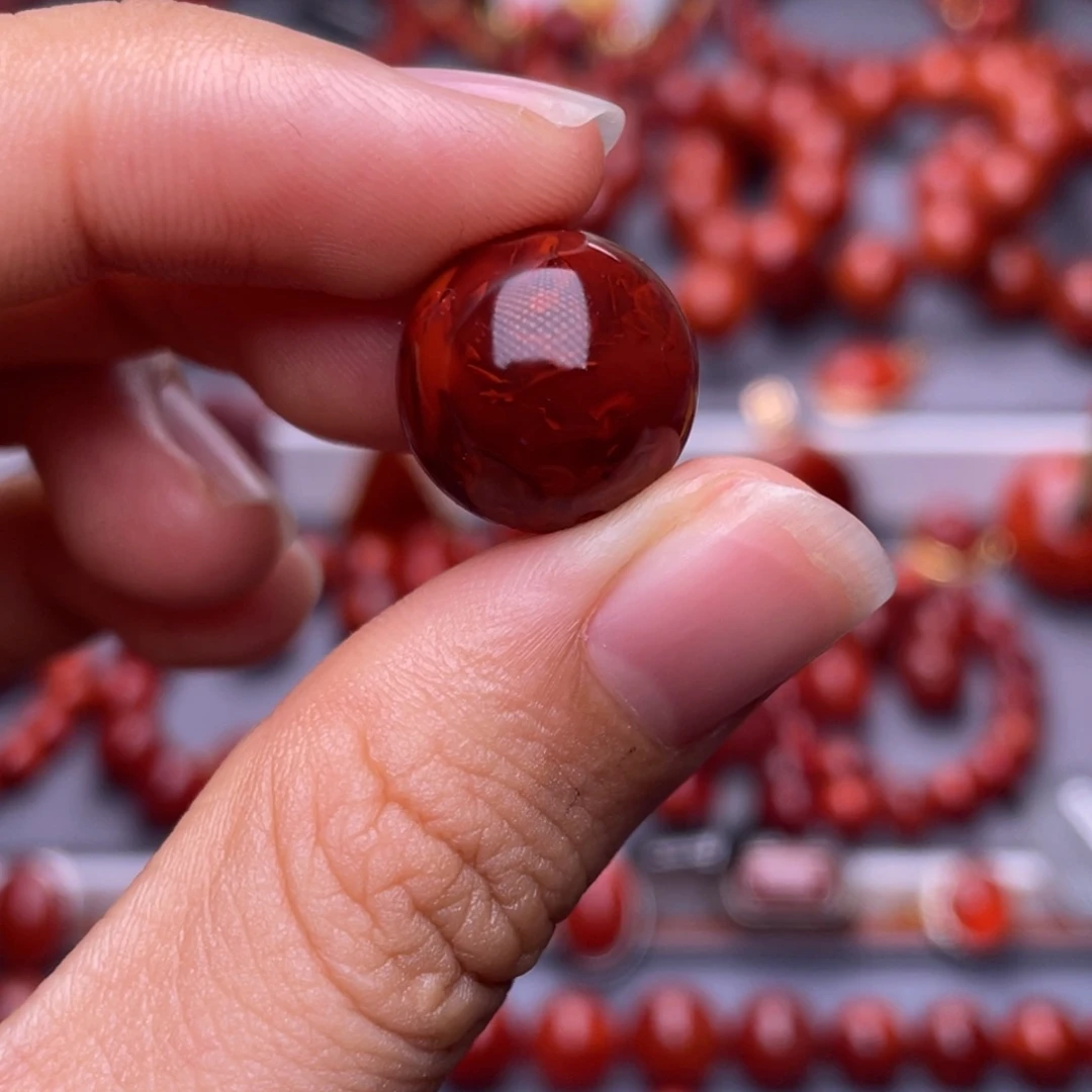 南红玛瑙未镶嵌其他天然原矿）收藏14.7mm牛血火焰单珠