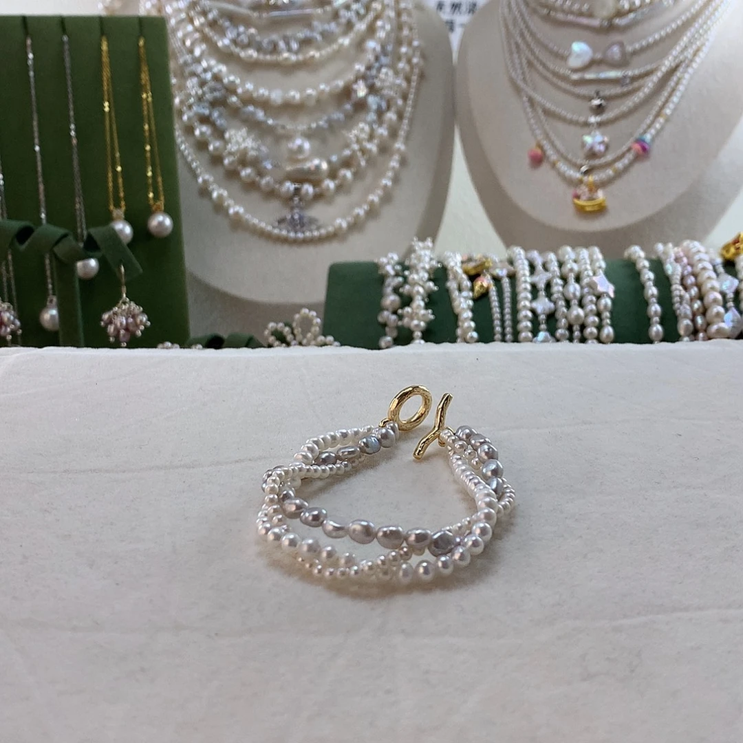 淡水珍珠银S925镶嵌手绳