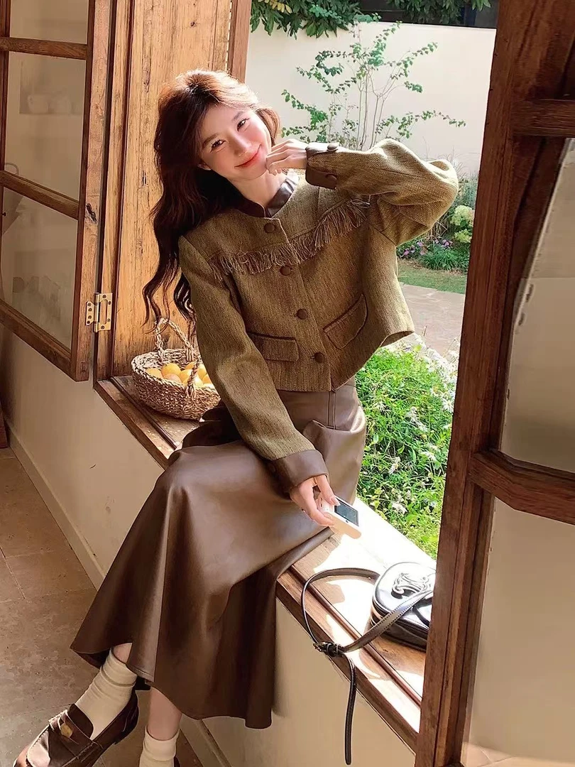 复古高级感初秋穿搭套装裙女2025小香风外套半身裙气质两件套