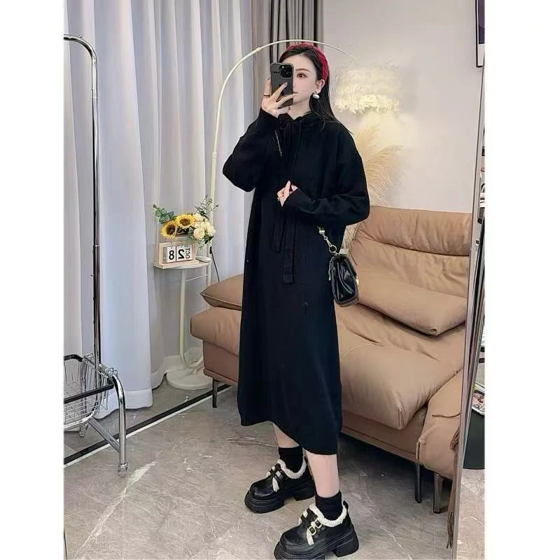 【拍一发二•加密加厚】宽松版秋冬新款网红连帽毛衣裙长款慵懒针织