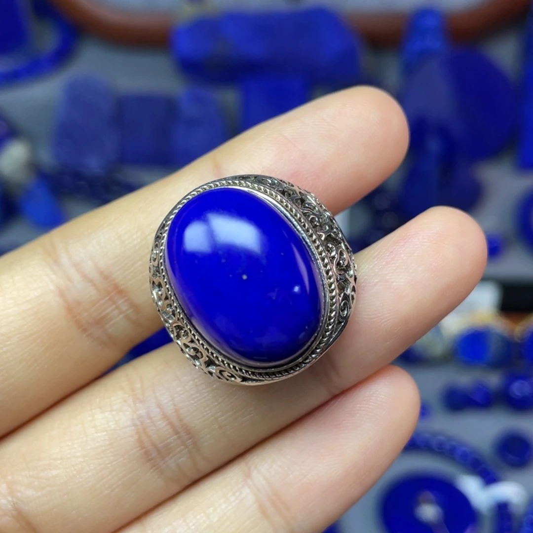 青金石银S925镶嵌戒指（可调节）