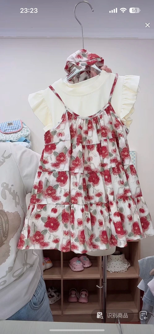 {花卷卷}2025（送发绳）夏季红花民国风吊带裙+短袖T恤两件套002257