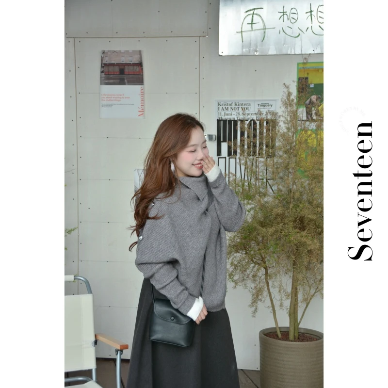 十七·【人生套装】·慵懒风不规则针织毛衣+毛呢高腰半身裙套装