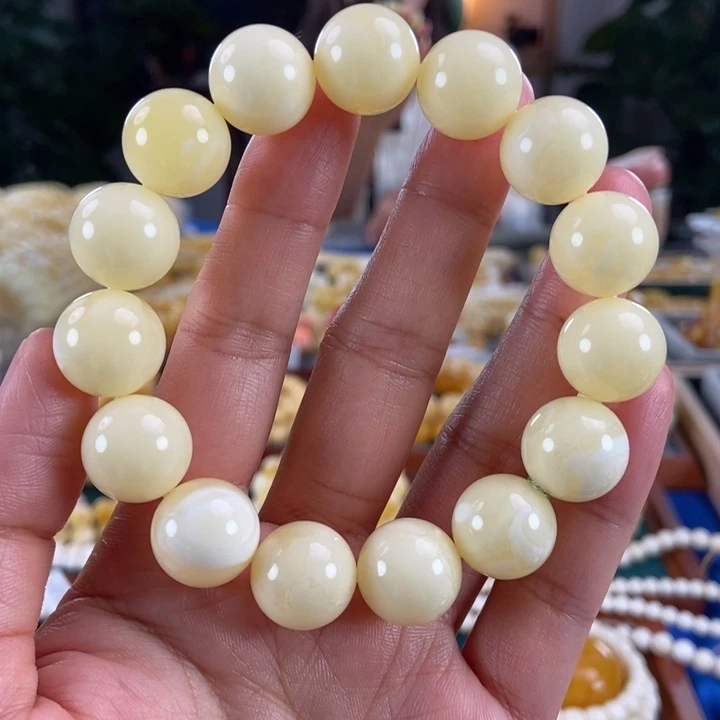 琥珀未镶嵌珠宝奇石15同料白蜜圆珠30.51