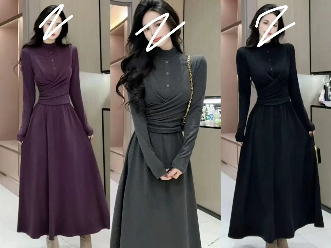 2025欧货藏肉时尚纯欲磨毛加厚收腰气质胖mm设计显瘦连衣裙6028