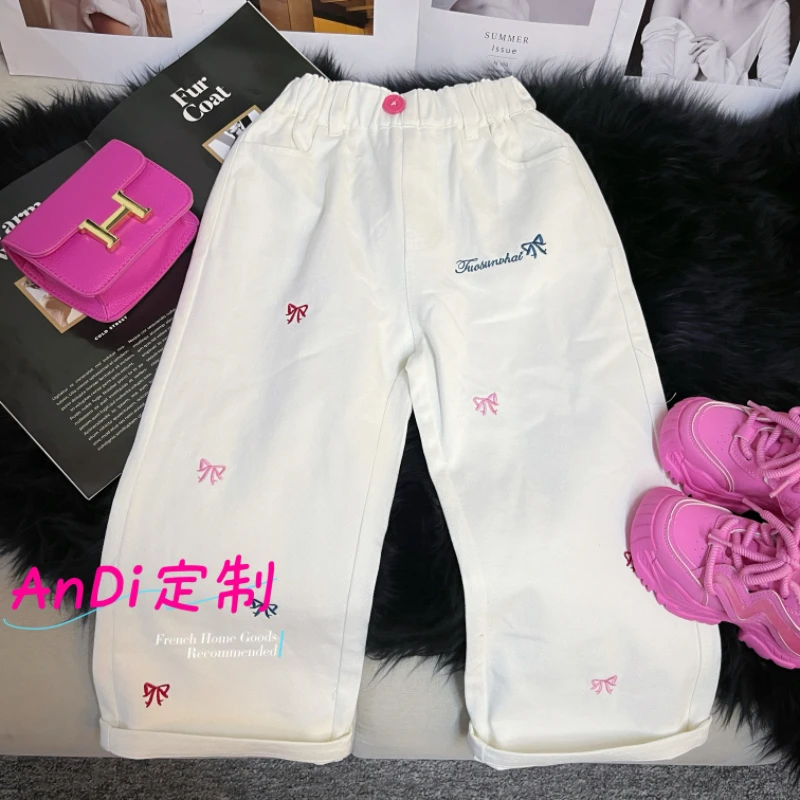 〖ANDI〗订制春季新款女童刺绣蝴蝶结百搭简约牛仔裤3525