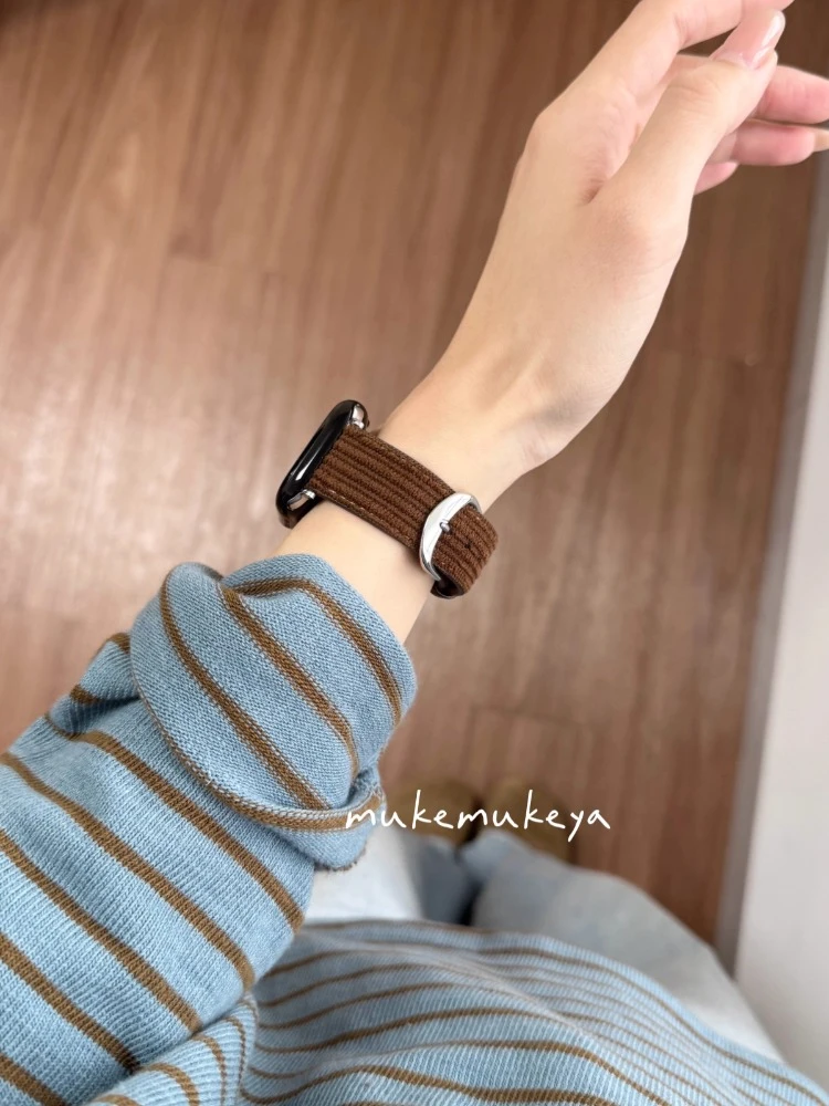 适用苹果手表 简约秋冬灯芯绒iwatchs11表带applewatch109876表带
