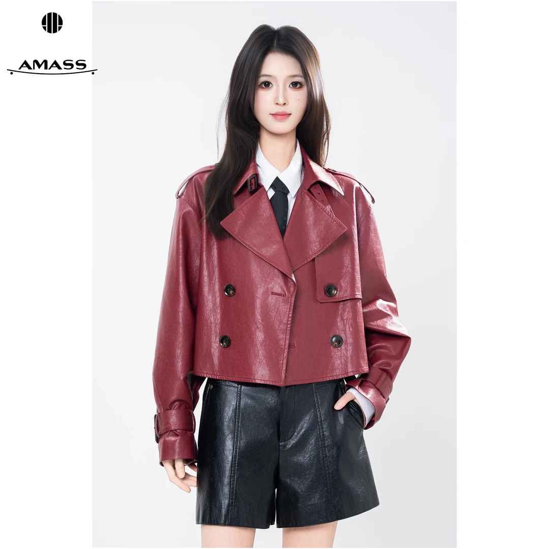 AMASS/阿玛施早秋新款英伦风复古气质双排扣短款外套上衣女540063