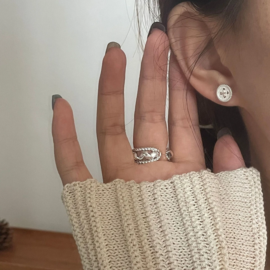 925银耳饰 女蕾丝珠珠耳钉金色耳钉银色耳饰耳环气质轻奢银色小众