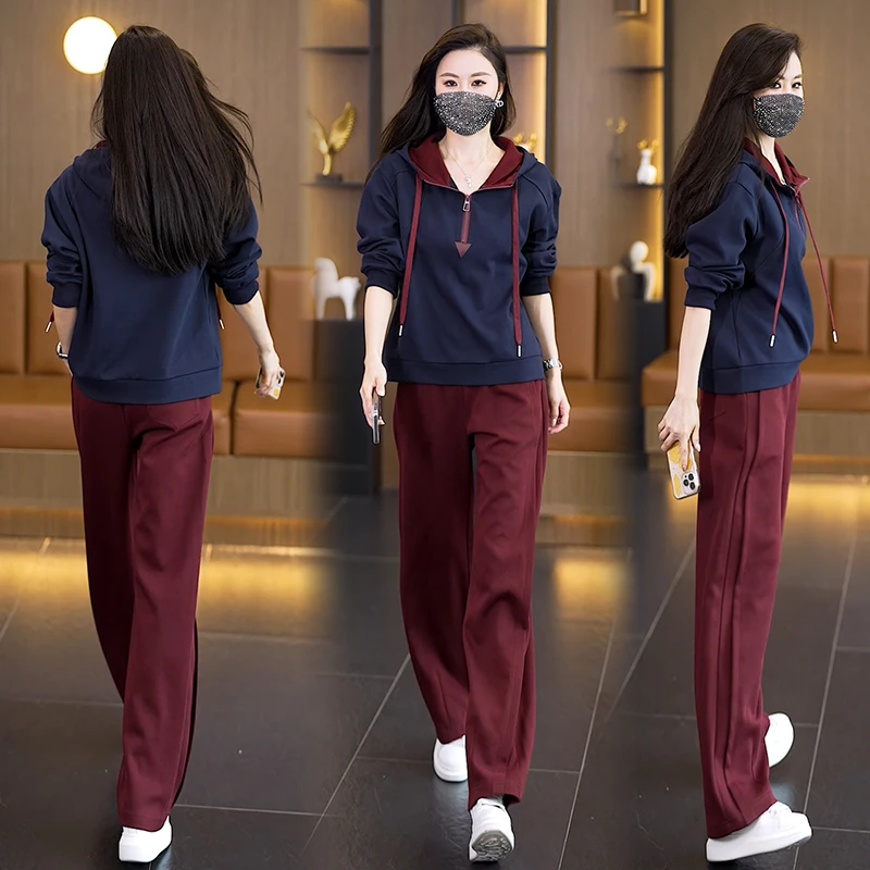 休闲套装2025秋季新款时尚洋气减龄显瘦连帽卫衣阔腿裤两件套