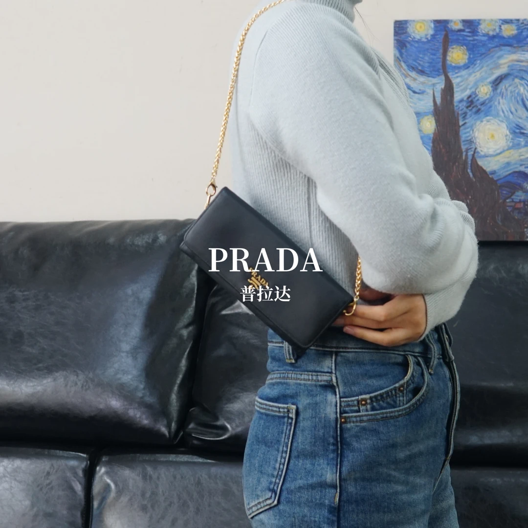 95新 Prada/普拉达 黑色链条钱包/HD03302004/2004