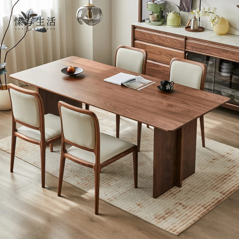 黑胡桃木餐桌全实木复古加厚长方形书桌大板桌饭桌子