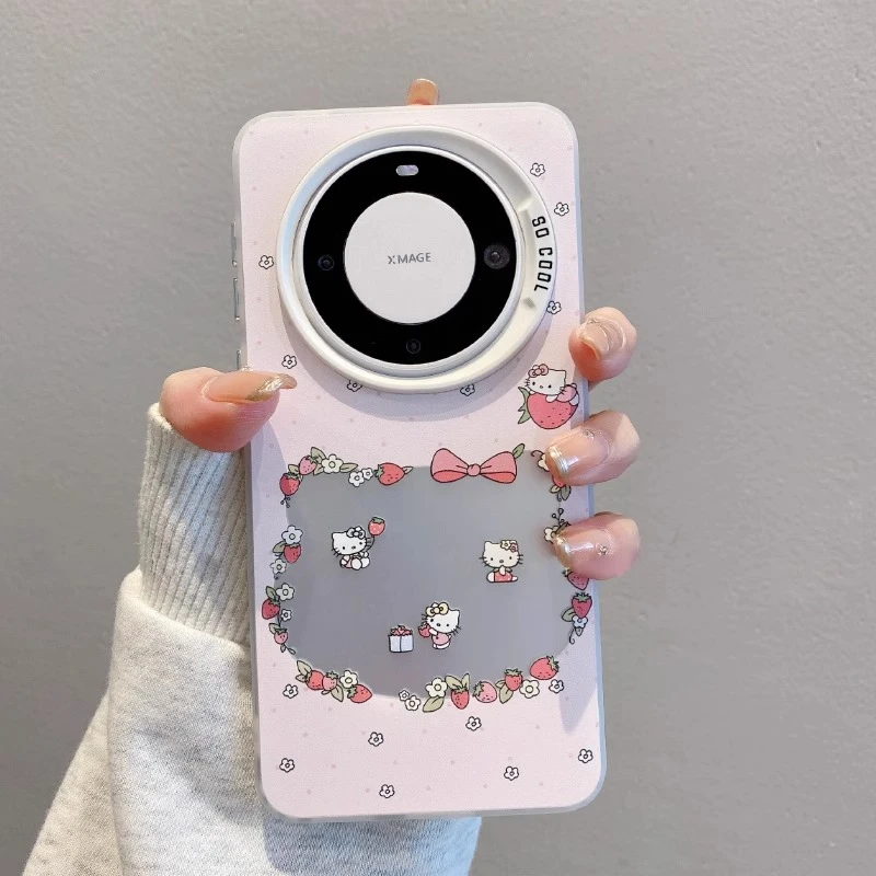 草莓花凯蒂适用华为mate70pro手机壳新款彩绘mate60pro磨砂彩银女