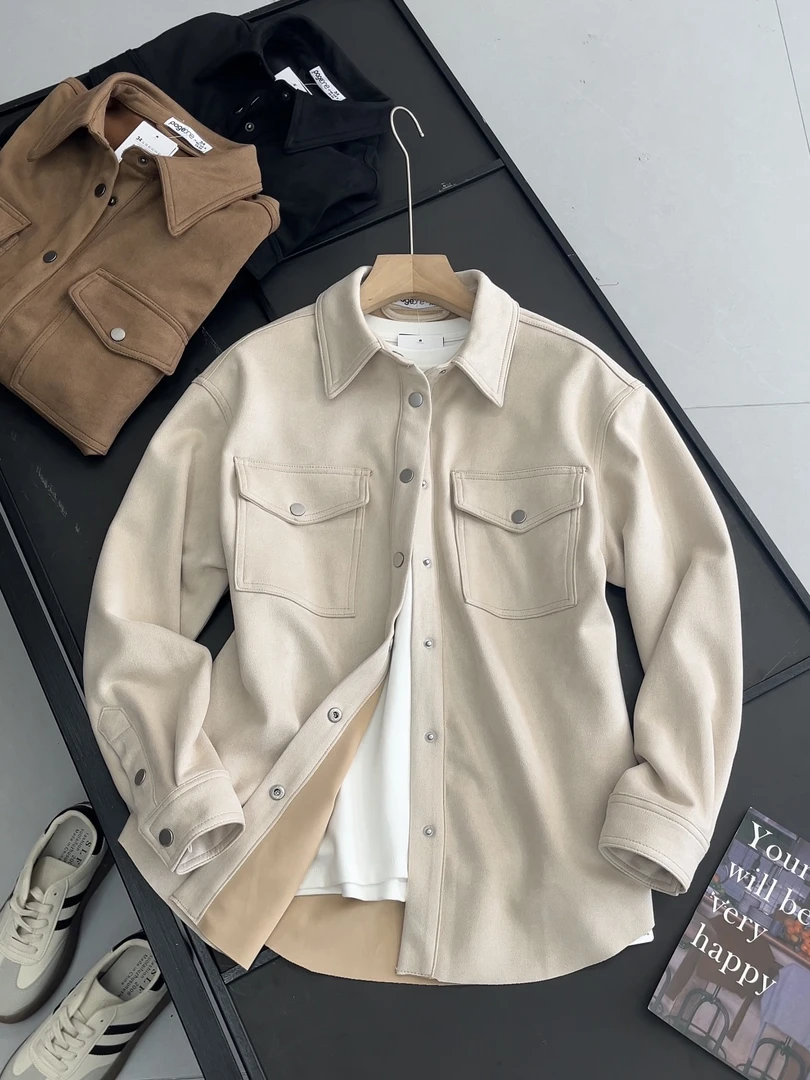 高级感夹克女士2025春季新款休闲翻领通勤纯色衬衫外套