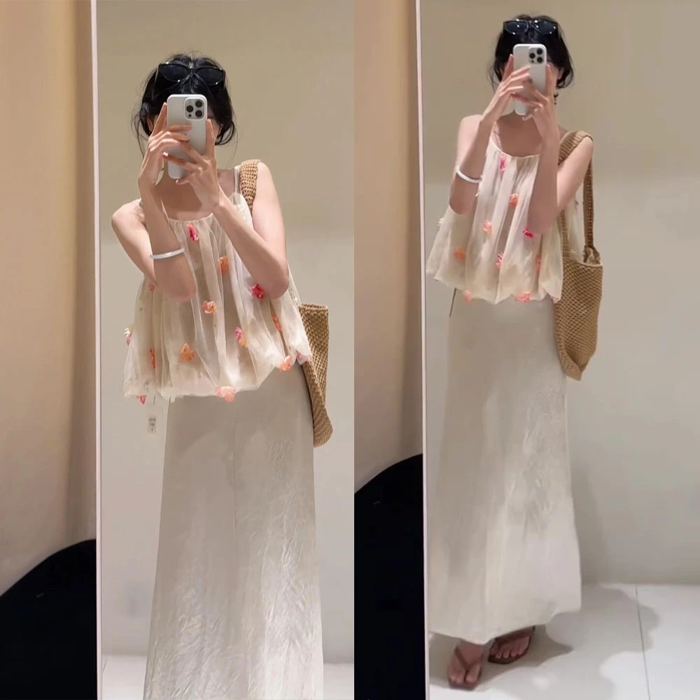 梦幻慵懒感穿搭两件套装夏季新款甜美减龄无袖吊带上衣气质半身裙